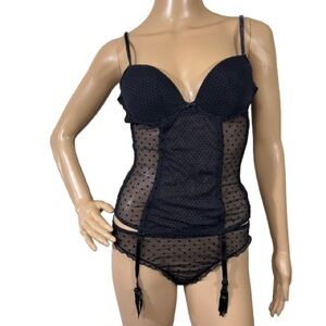 Intimissimi Black Polka-Dot Sheer Mesh Lingerie Set Size S